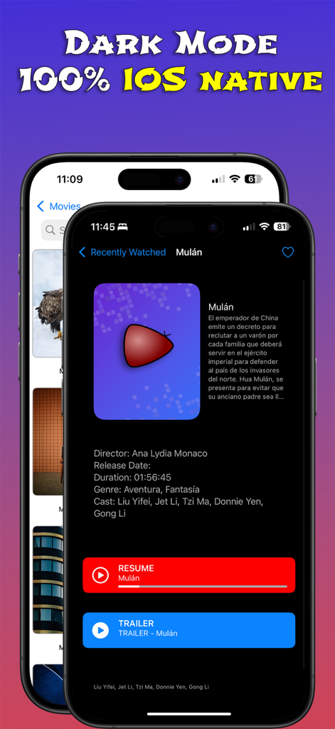 Écran de détails de film Xtream IPTV Click en mode sombre.