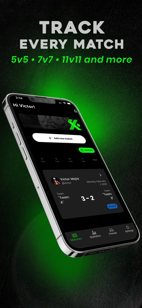 FUTX - A smartphone showing the FUTX app match tracking screen with a score result for a soccer game.