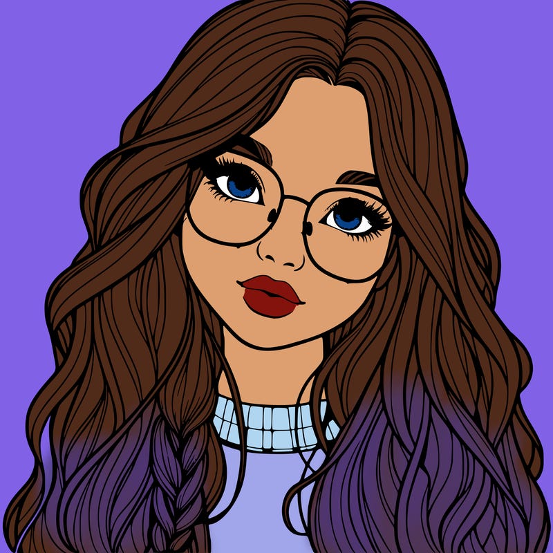 girl with long hair and freckles and glasses realistic