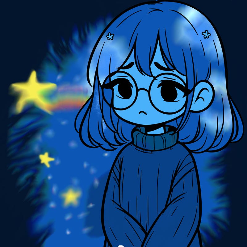 sad girl with glasses in a sweater