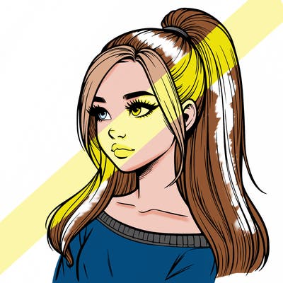 realistic girl with a high ponytail