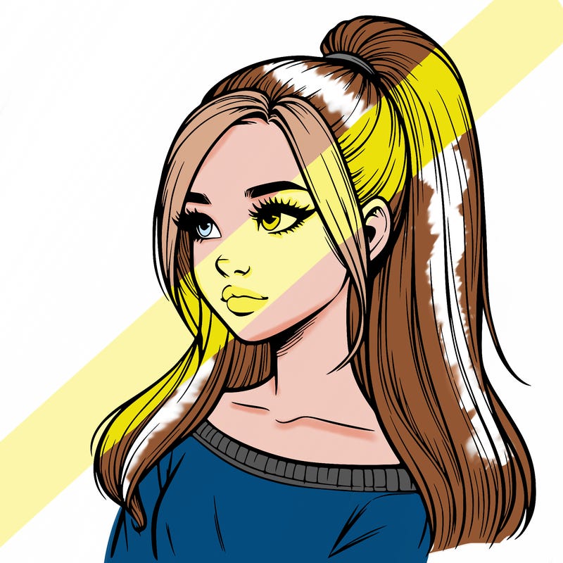 realistic girl with a high ponytail