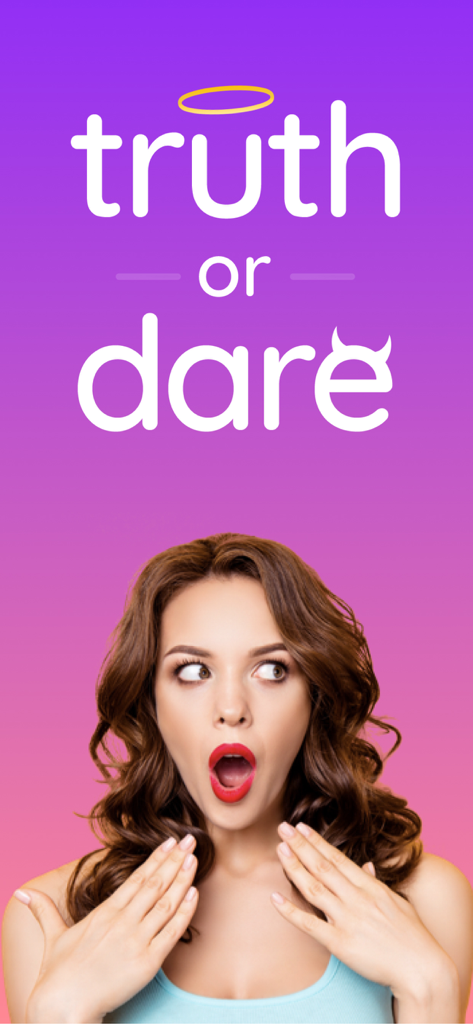 Truth or Dare Game Extreme app screen with a surprised woman and game logo on a purple background