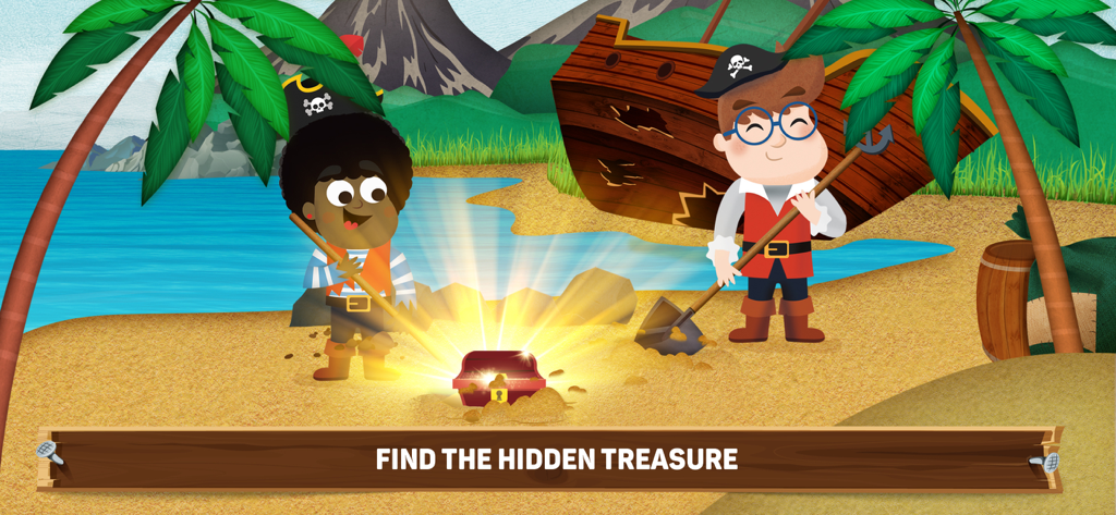 How did Pirates Live? - Zwei junge Piratenfiguren entdecken eine leuchtende Schatztruhe an einem tropischen Strand