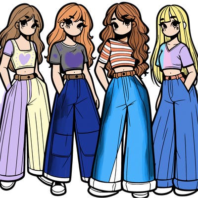 girls with wide pants and a croc top