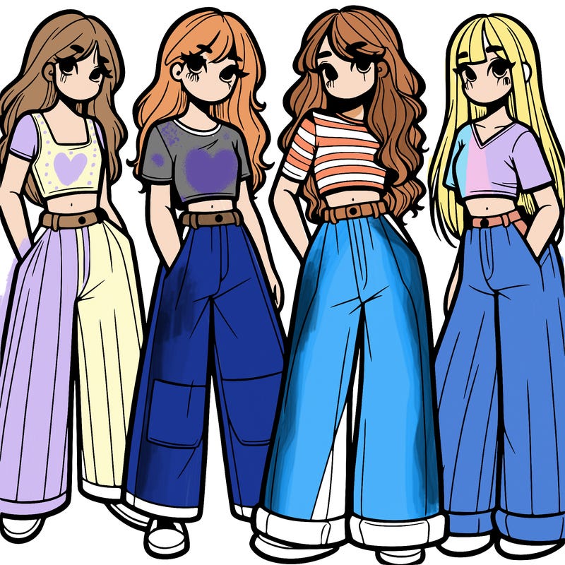 girls with wide pants and a croc top