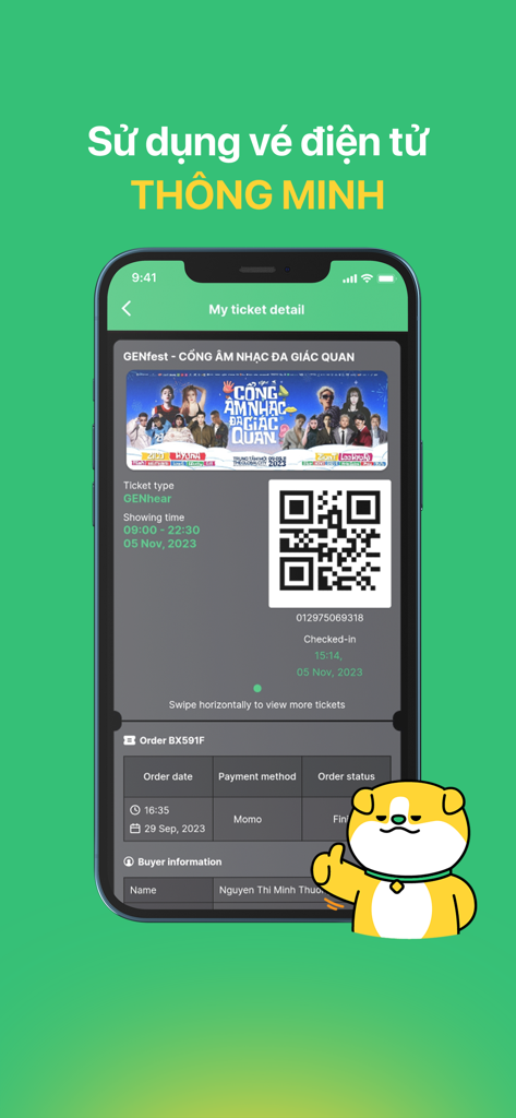 Ticketbox mobile app screen showing a digital event ticket with a scannable QR code.