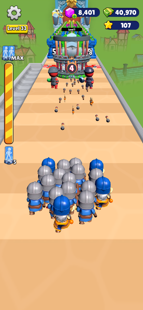 Mob Era: Age Evolution - A group of blue knights running through a medieval level in Mob Era Age Evolution