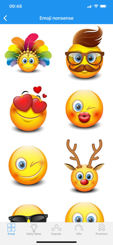 Emoji Elite + GIFs - Una variedad de emojis expresivos gigantes que incluyen ojos de corazón y personajes divertidos