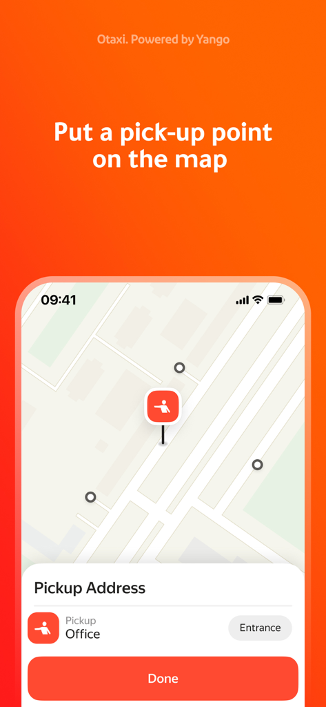 Oman Taxi: Otaxi - Otaxi mobile app screen showing how to select a pickup location on a map.
