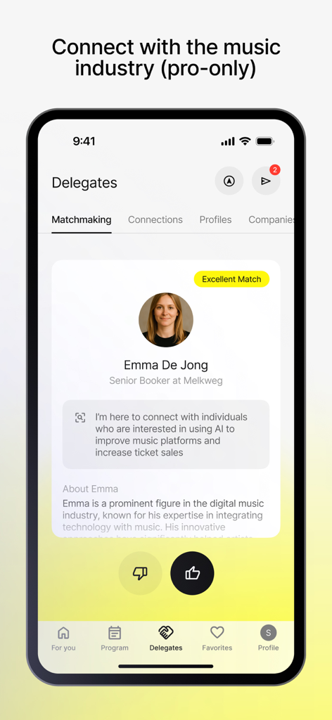 Amsterdam Dance Event App - ADE App matchmaking screen for professional music industry networking