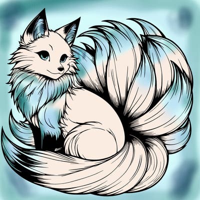 realistic detailed 9 tailed anime fox