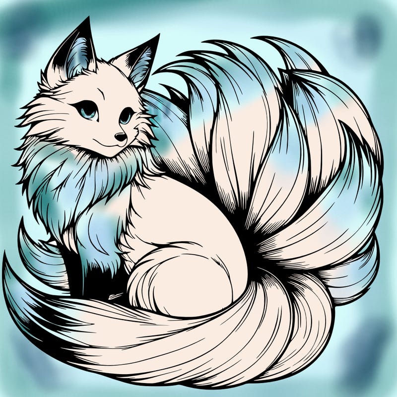 realistic detailed 9 tailed anime fox