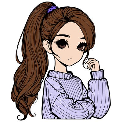 realistic girl with high pony tail and a sweater