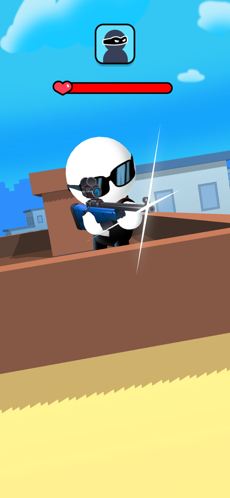 Johnny Trigger character aiming a sniper rifle from a rooftop in a stylized action game