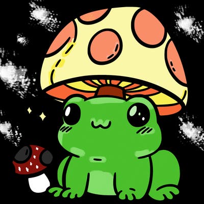 a cute frog with a mushroom hat