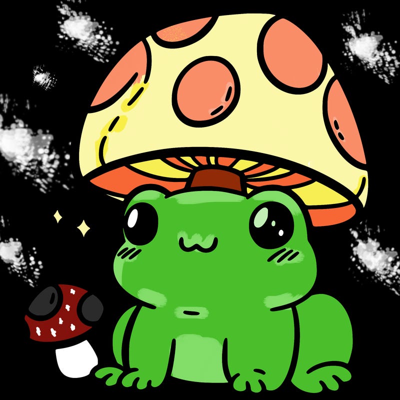 a cute frog with a mushroom hat