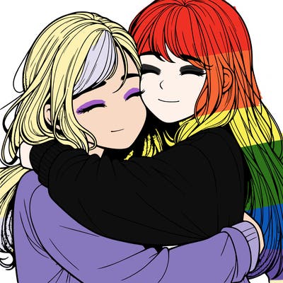 realistic two girls hugging