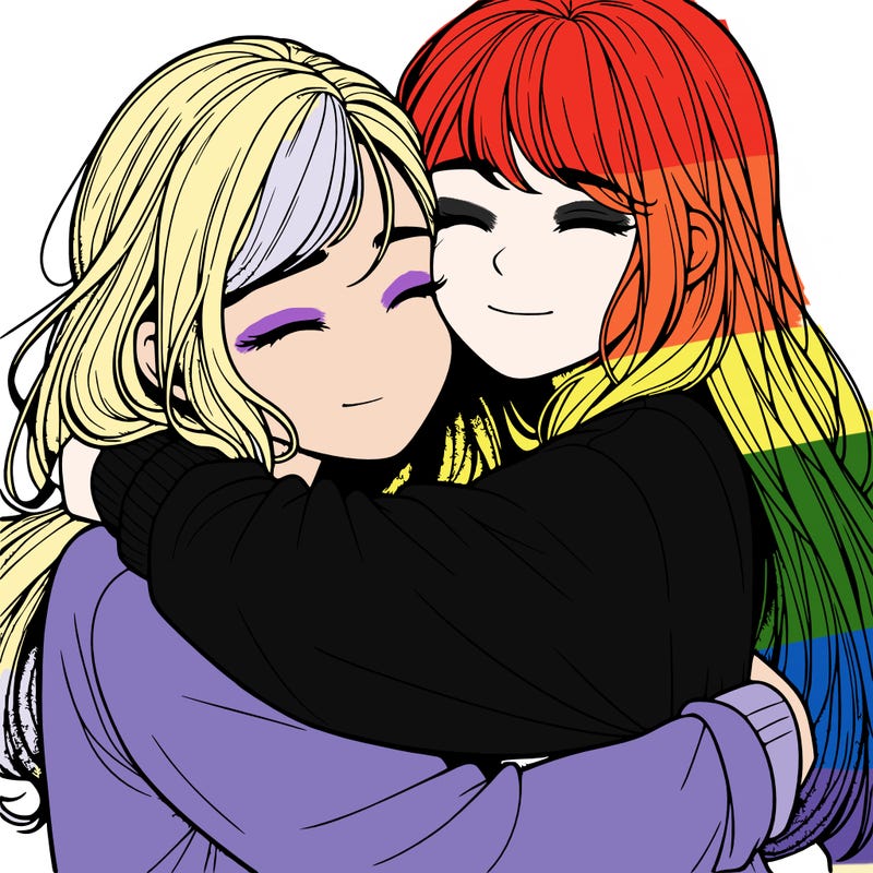 realistic two girls hugging