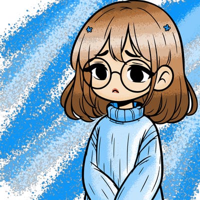 sad girl with glasses in a sweater
