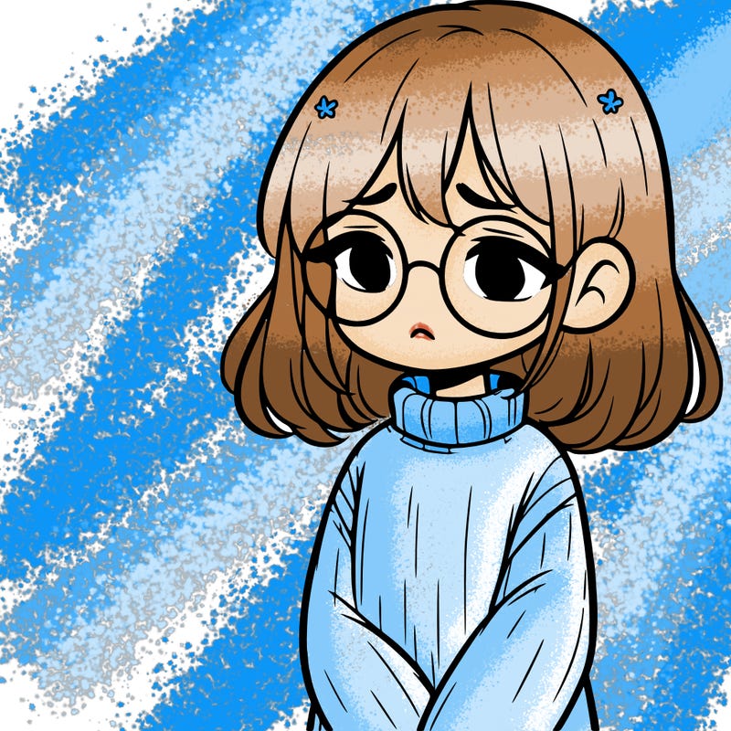 sad girl with glasses in a sweater