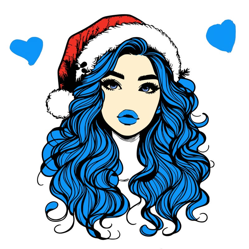 realistic christmas girl with wavy hair and lips