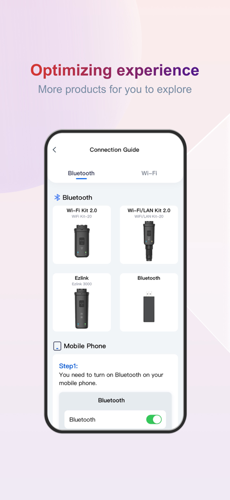 SolarGo App-Verbindungsleitfaden Bildschirm mit Bluetooth-Pairing-Optionen für GoodWe Wechselrichter-Kits