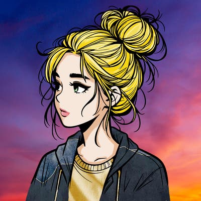 realistic teenage girl with a messy bun