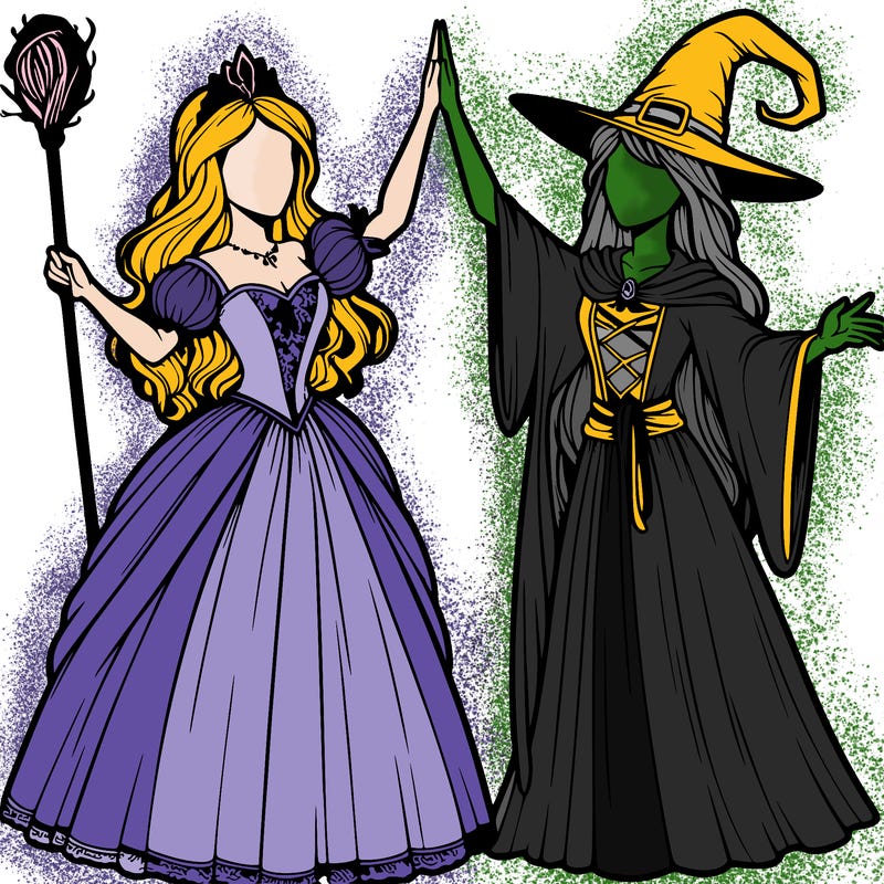 detailed realistic split of a princess and a witch