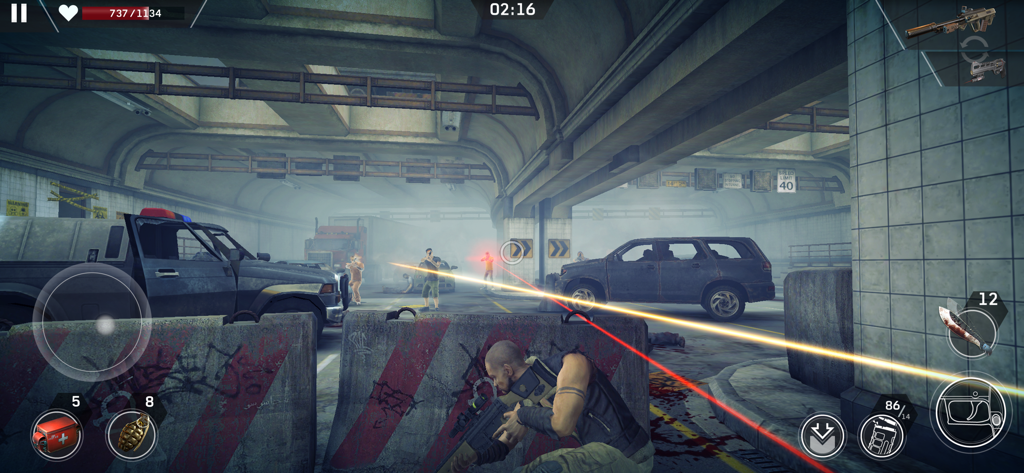 Third person shooter gameplay showing a character taking cover behind a barrier during a combat mission in a post-apocalyptic tunnel.