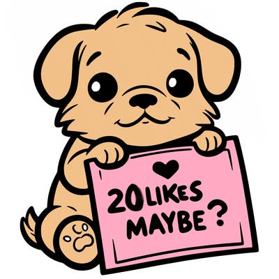 a puppy holding a sign that says 2 likes maybe?