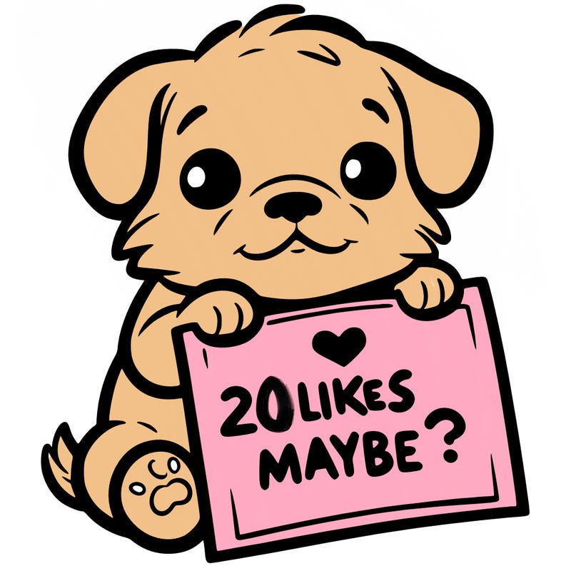 a puppy holding a sign that says 2 likes maybe?