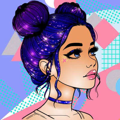 realistic girl with buns on the top of her head