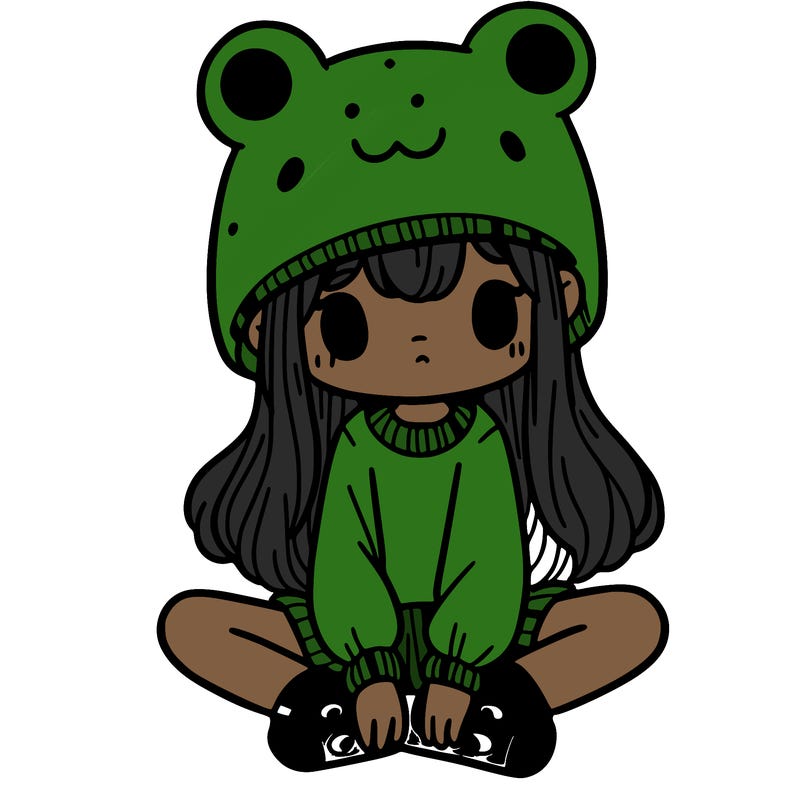 a girl wearing a frog hat and some frog socks