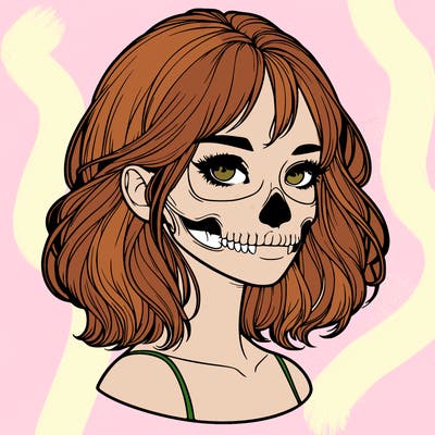 realistic girl with skull