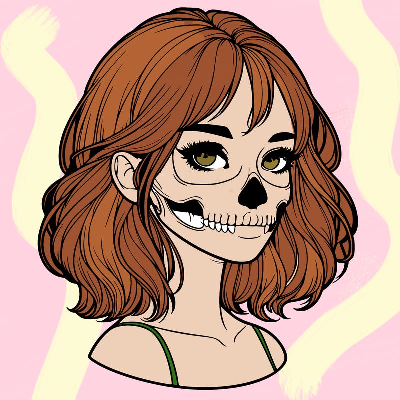 realistic girl with skull