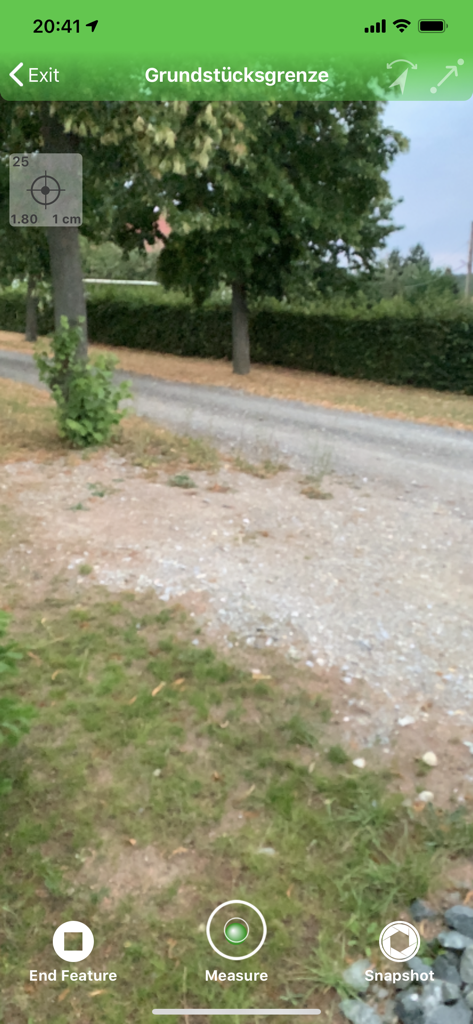 Augmented reality surveying interface in the GeoAce app for measuring property boundaries