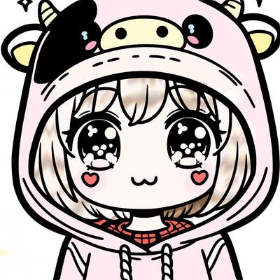 kawaii girl with cow hoodie