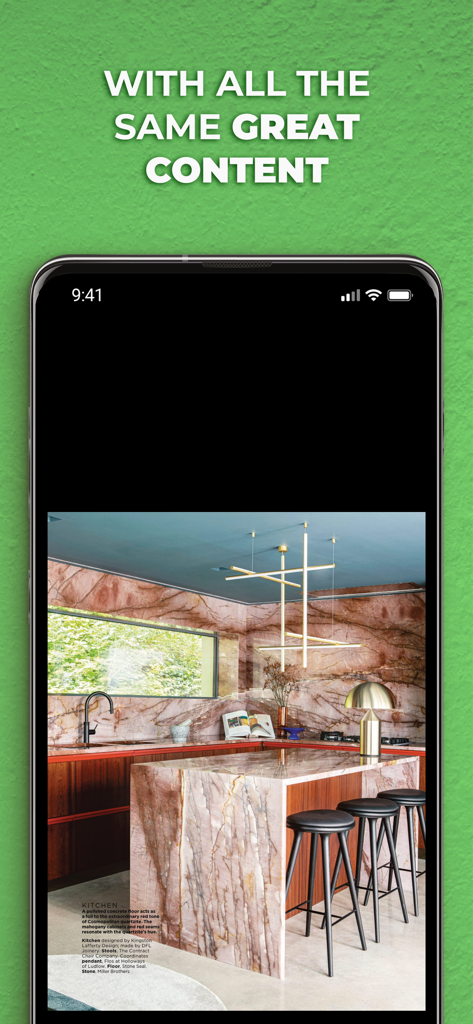 Livingetc Magazine NA - Luxury modern kitchen with pink marble walls and contemporary lighting