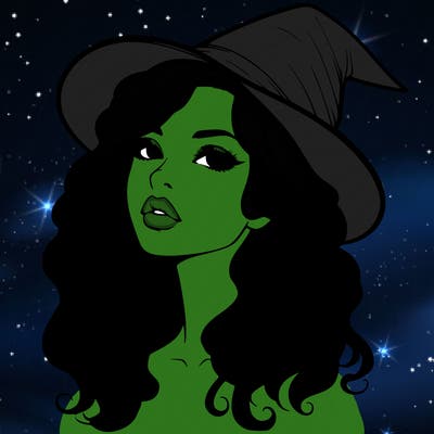 realistic witch girl with wavy hair and lips