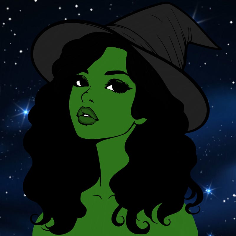 realistic witch girl with wavy hair and lips