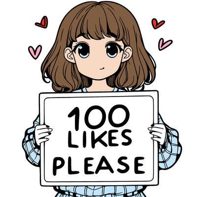 a girl holding a sign saying 100 likes please