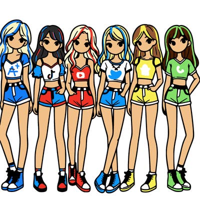 a group of girls wearing crop tops and shorts
