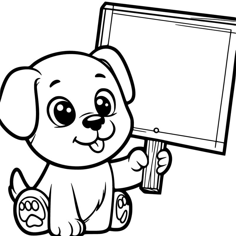 puppy holding a sign