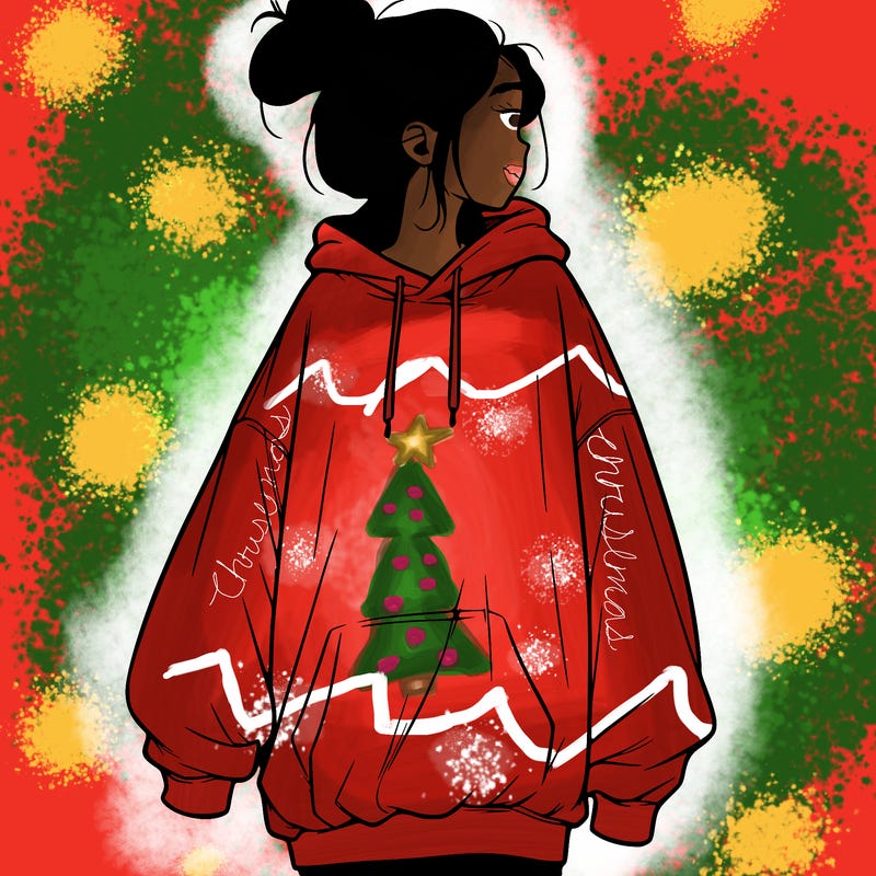 realistic girl with a oversized sweatshirt on and a bun