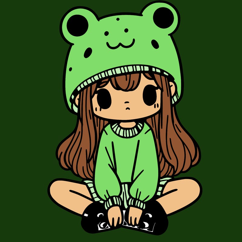 a girl wearing a frog hat and some frog socks