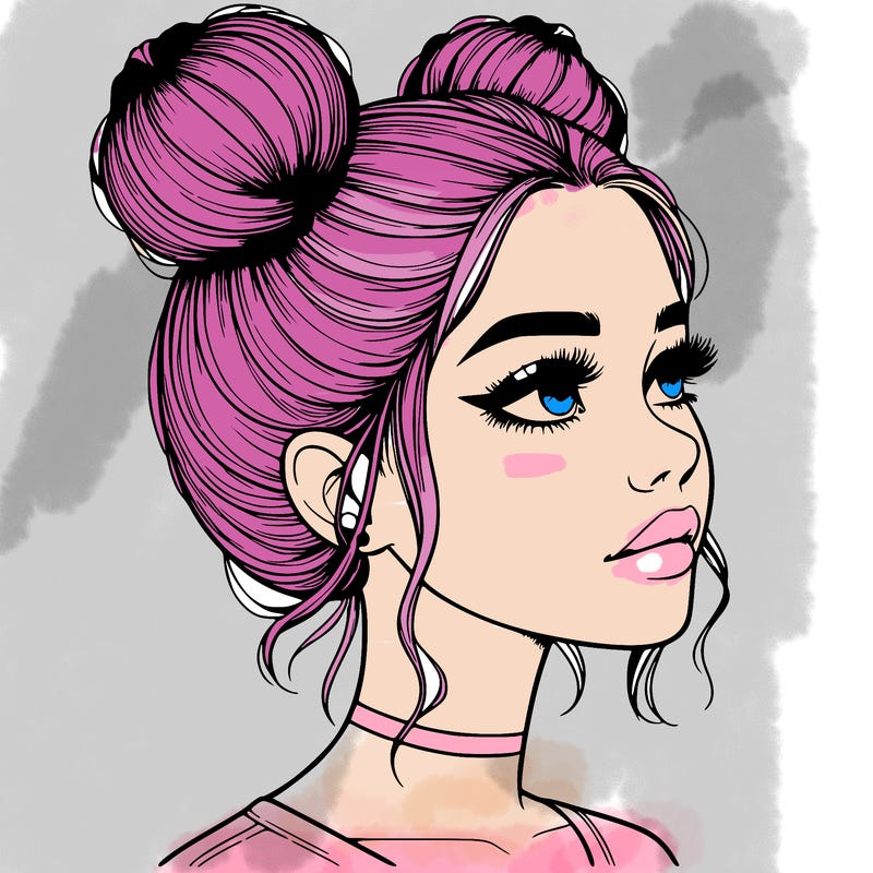 realistic girl with buns on the top of her head