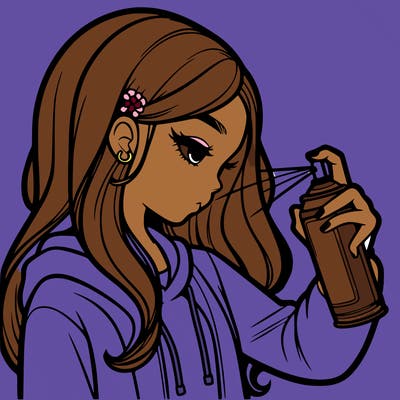 a realistic girl spray painting