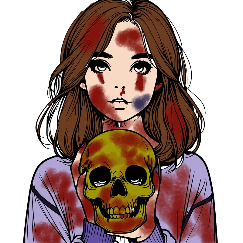 realistic girl holding a skull