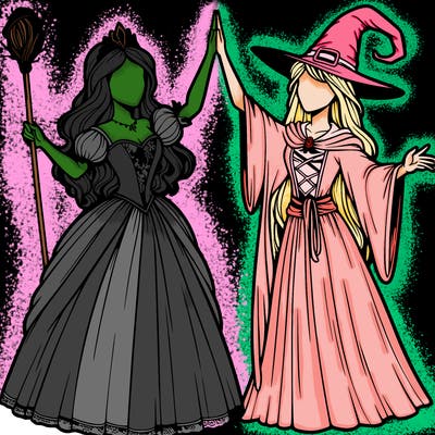 detailed realistic split of a princess and a witch